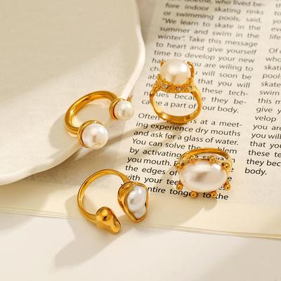 Yingtai High-End Stainless Steel Ring with Imitation Pearl & 18k Gold Plating - European & American INS Style for Women
