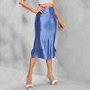 Women Midi Skirt High Waist Satin-Like Shiny Skirt Solid Color Mid-calf Length Skirt Soft Breathable Fabric Work Skirt