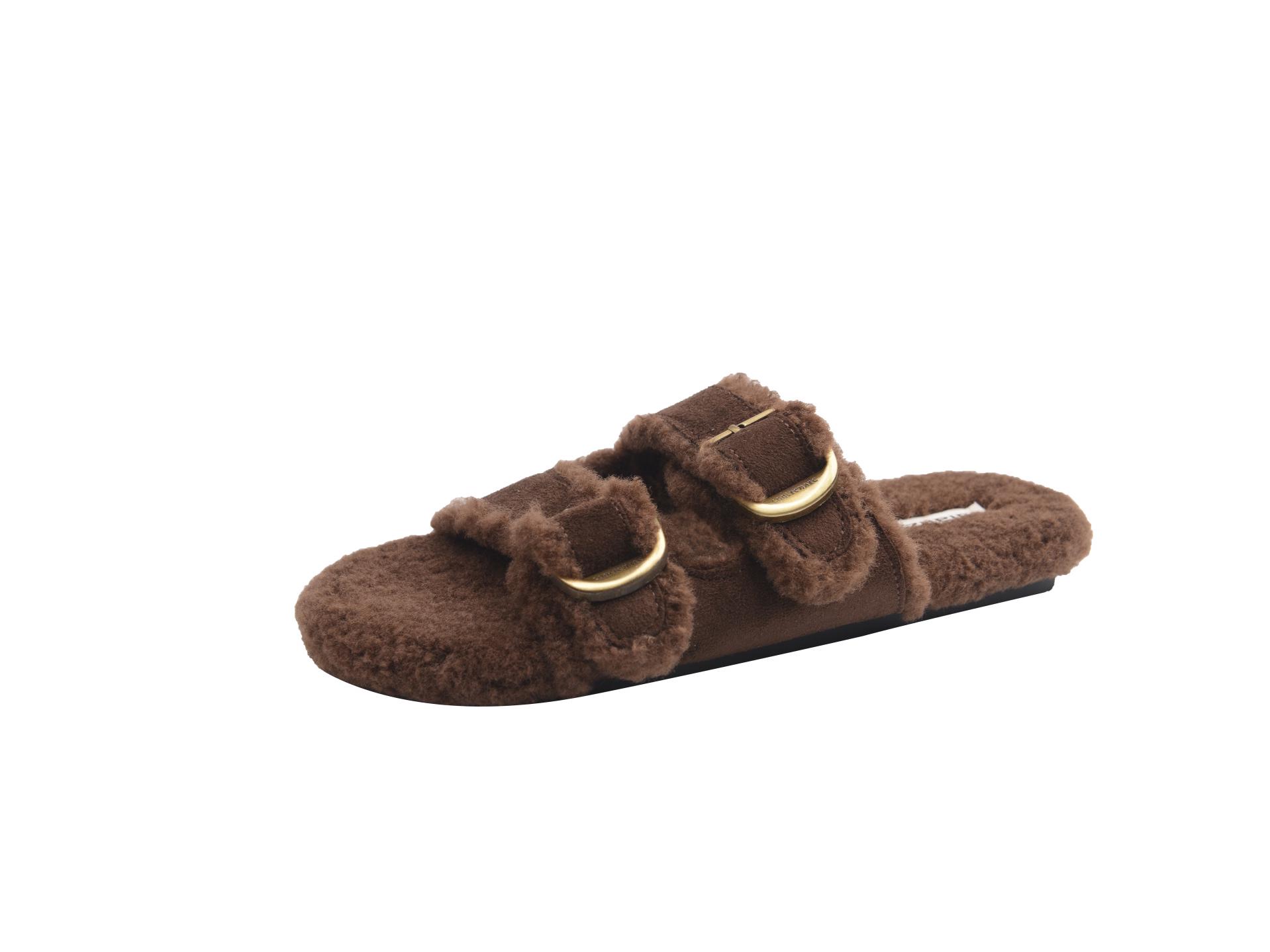 

2025 Outdoor Fuzzy Lambswool One-Strap Slippers: Women s Autumn/Winter Korean Fairy Style, Plus Velvet Slippers 39 кофейный