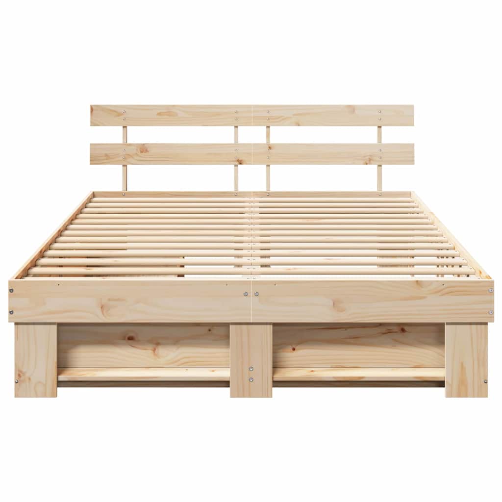 Bed Frame with Headboard Brown 150 X 200 Cm Solid Pine Wood