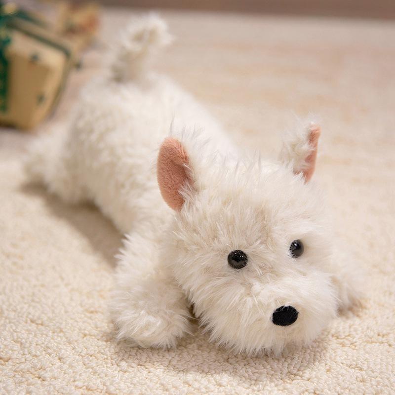 1Pcs Stuffed Lifelike Animal Appease Doll Pillow 43Cm Kawaii Fluffy Hair West Highland Dog White Terrier Soft Puppy Plush Toy