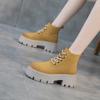 Women's British-Style Thick-Soled Lace-up Worker Boots Casual Height Increasing Insole Leather Shoes