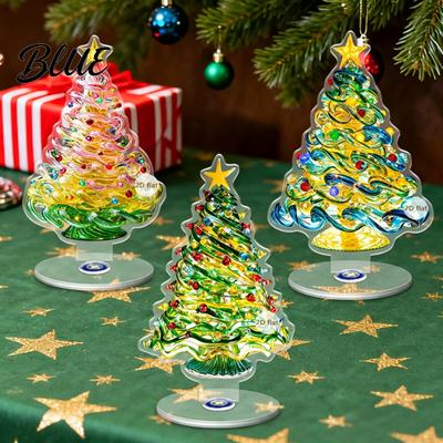 Christmas Desk Accessories Xmas Acrylic Ornament  2D Flat Tree Gingerbread Man Ornament with Durable Holiday Gift Rotatable Base  Table Centerpiece