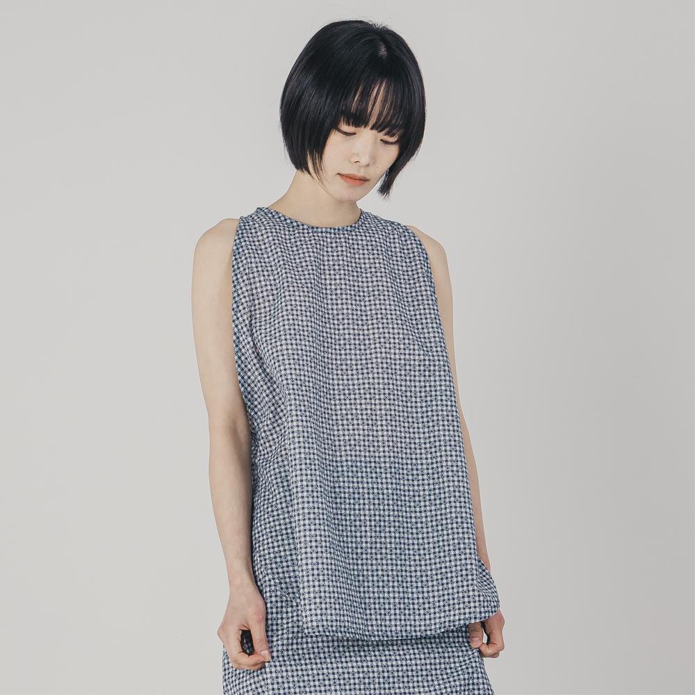 Wimzi Mind Cocoon Sleeveless Blouse_Blue Check Blue Check