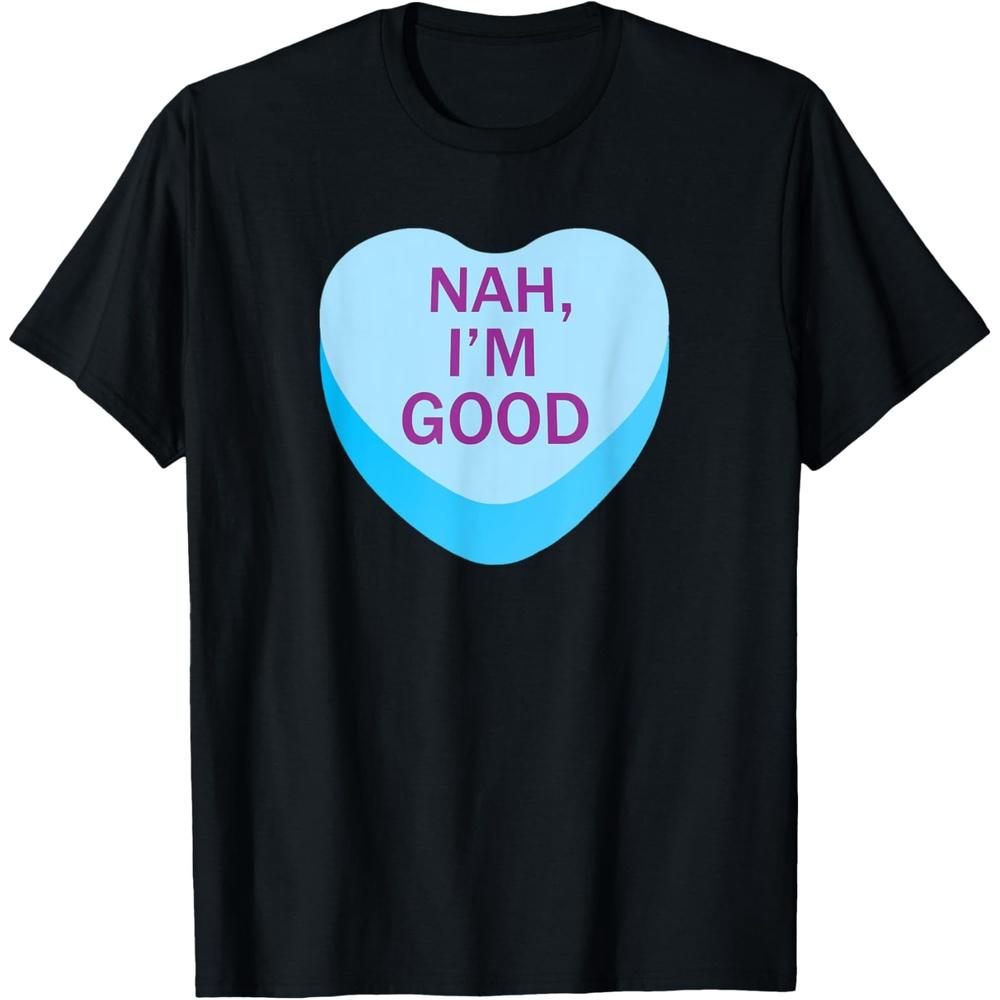 Valentines Day Funny Blue Nah I m Good Candy Heart Gift Idea Cotton Men T Shirt 3XL чёрный