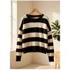 Womens Oversized Knit Sweater With Black White Horizontal Stripes Round Neck Loose Fit Long Sleeve Casual Streetwear Top