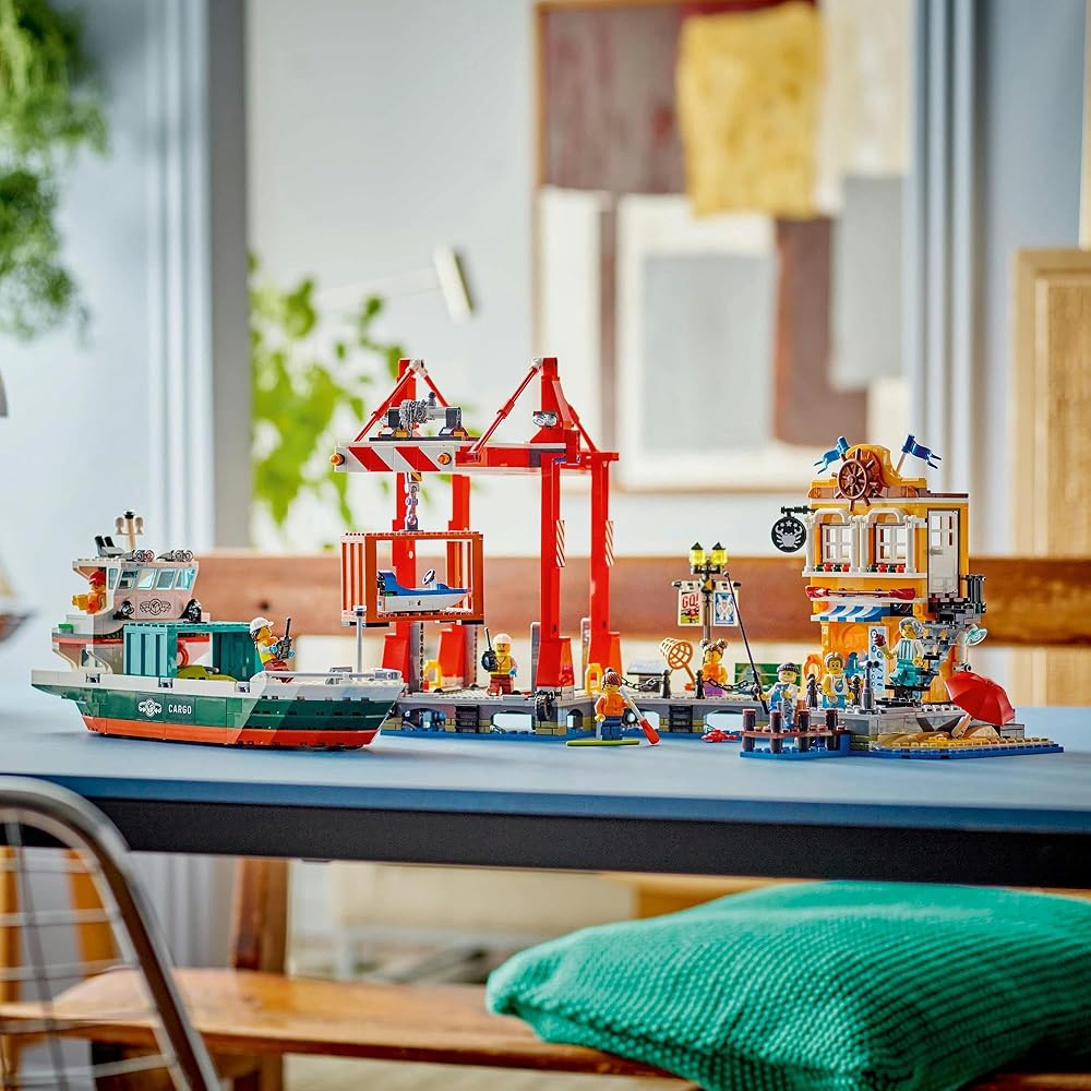 LEGO City Dock and Cargo Ship Toy Building Set for Kids Age 8-10, Creative Play Blocks