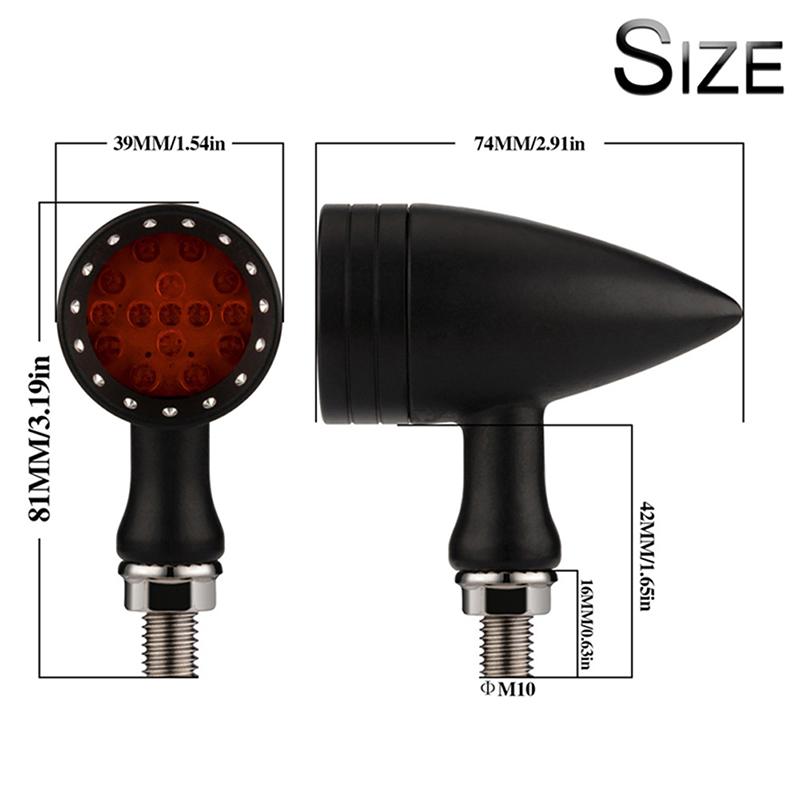 1 Pair Black/Chrome Motorcycle 12V Amber Mesh Lens LED Turn Signal Brake Light Universal 10mm Aluminum Housing