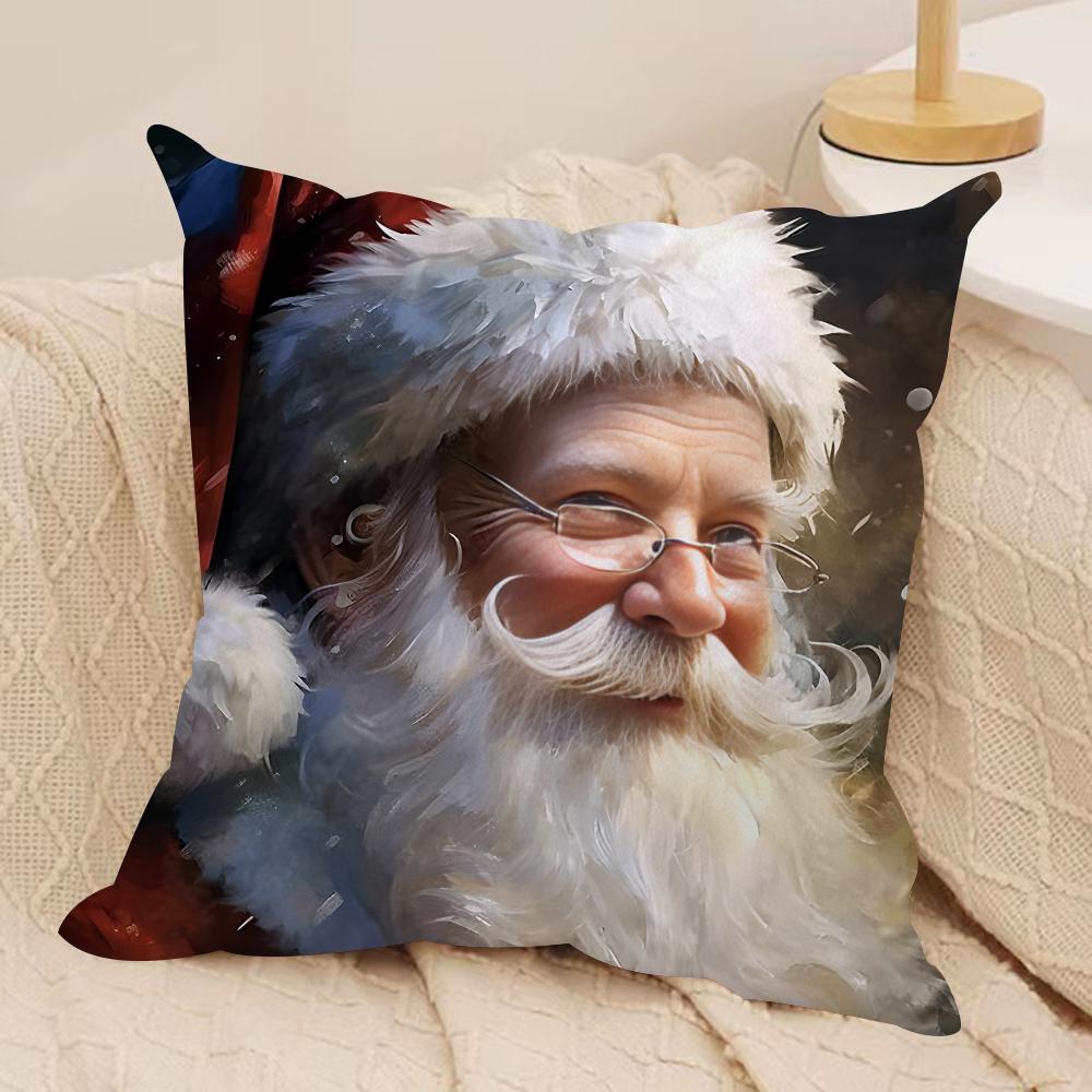 Santa Claus Christmas Cushion Cover Silky Short Plush Invisible Zipper Dustproof Sofa Pillow Case For Home Decor