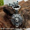Vintage Gothic 316L Stainless Steel Nordic Viking Odin Wolf Head Necklace and Fenrir Wolf Pendant Punk Men's Amulet Wolf Necklace Viking Jewelry Gift