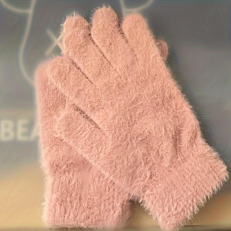 Warm Full-Finger Cozy Plush Winter Gloves for Women - Stretchy Touchscreen Compatible Mittens In Solid Colors