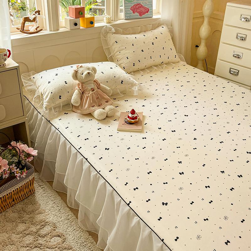Sleep Grid Double Layered Chiffon Bed Skirt Ice Silk Air Conditioning Soft Seat 3-Piece Set