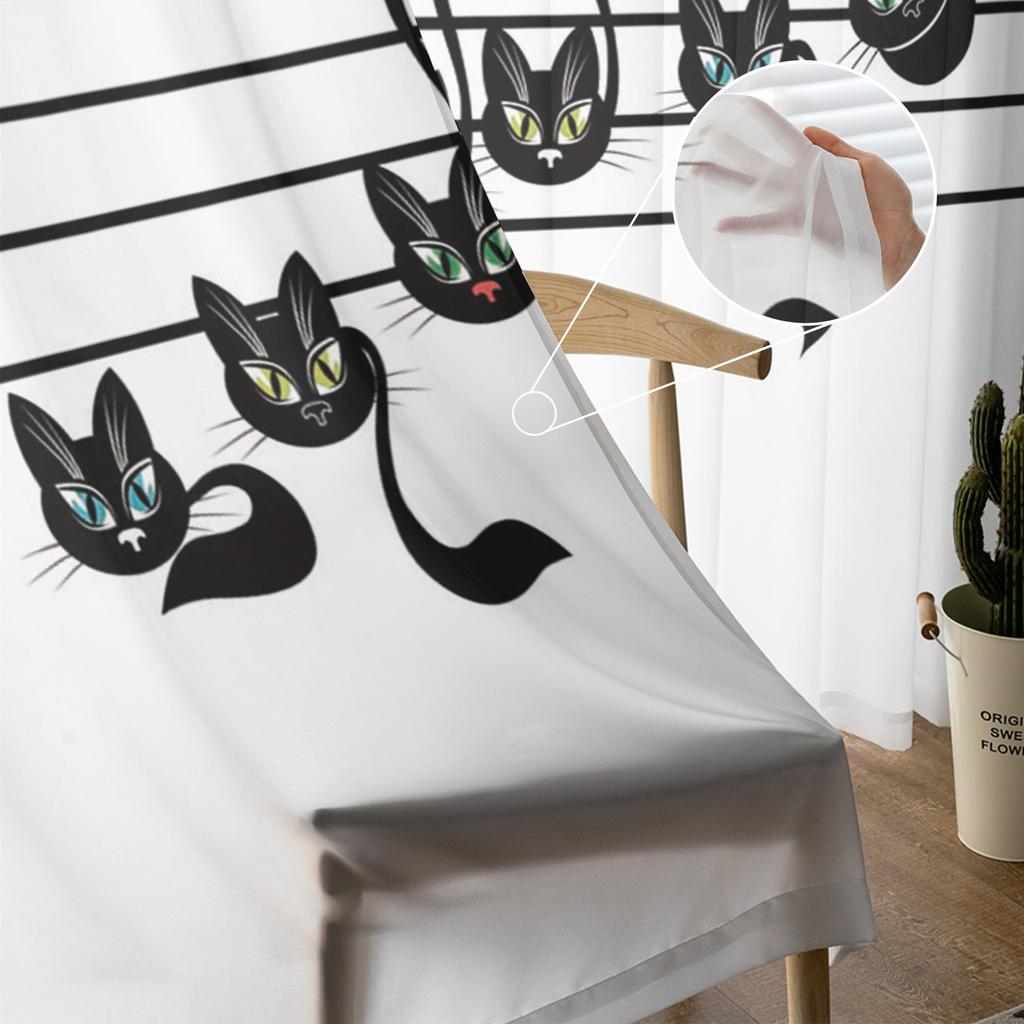 Cat Musical Note Stave Tulle Curtains For Living Room Bedroom Decor Chiffon Sheer Voile Kitchen Window Curtain
