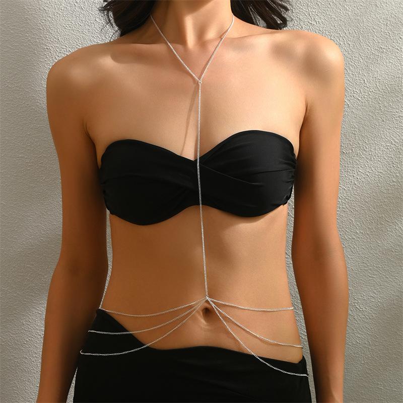 Simple Double Waist Chain Geometric Sequins Beach Party Imitation Pearl Body Chain Fashion