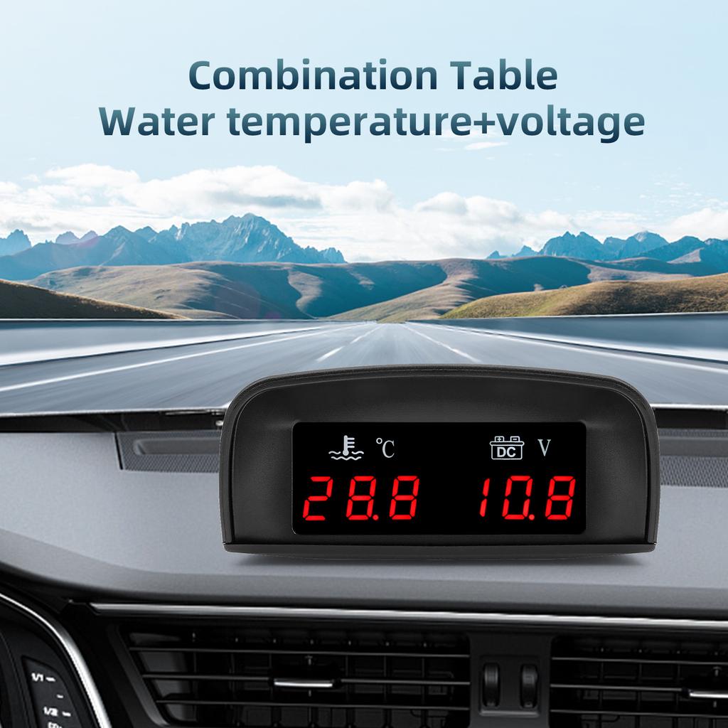 12V/24V 2in1 Car LCD Water Temperature Meter Thermometer Voltmeter Gauge Temp & Voltage Meter + Temp Sensor 10mm for Auto Truck