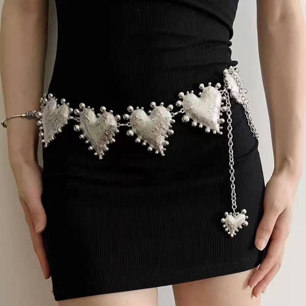 Punk Zinc Zinc Alloy Waist Chain Jeans Decor Adjustable Belt Elegant Heart Chain Waistband  Waist Accessories