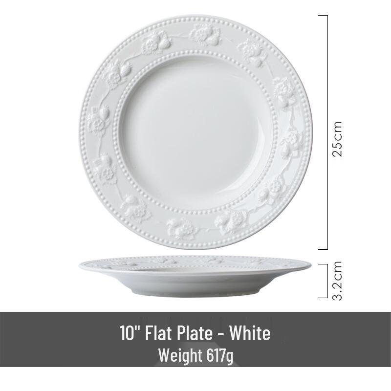 Wuhe Classic Light Luxury Strawberry Embossed Ceramic Flat Plate