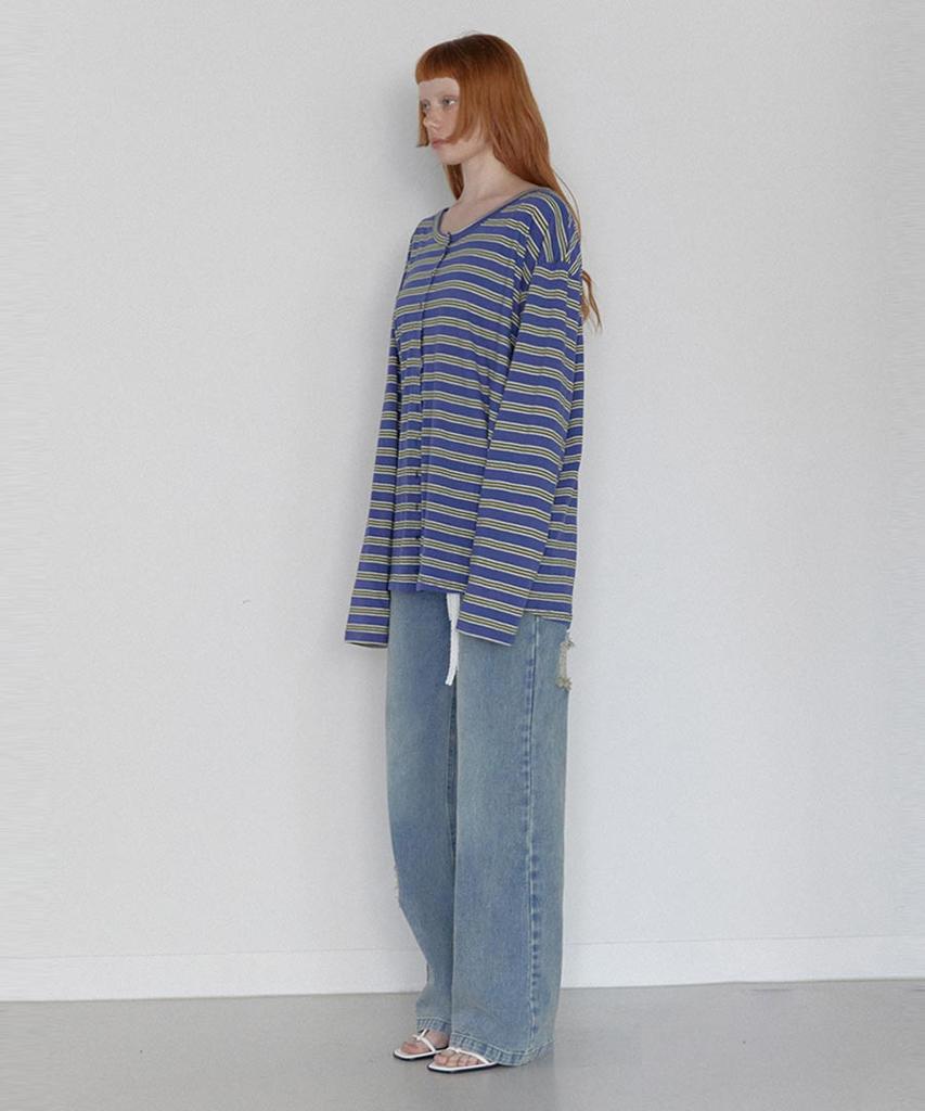Lense Stripe Button Long Sleeve Blue