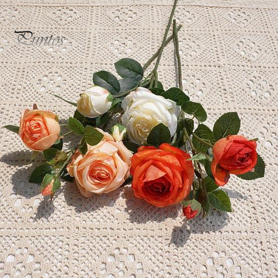 Artificial Rose with Stem Green Leaves Realistic Fake Flower Wedding Party Home Office Table Centerpiece Faux Floral Branch Decoration