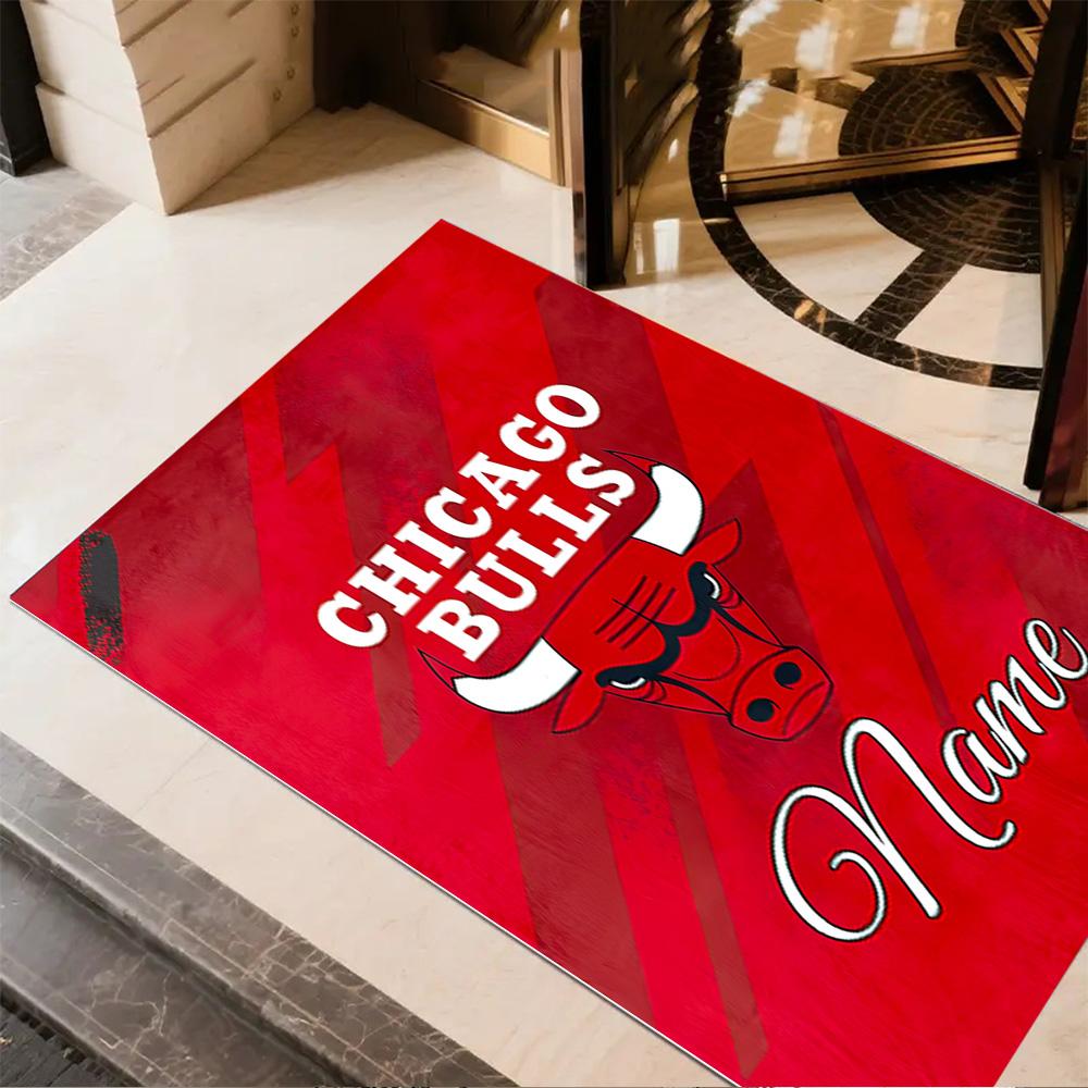 Chicago Bulls Fan Gear Personalized Name Floor Mat Perfect for Outdoor Entryway Foyer Balcony Antislip Carpet Office Home Decor Spiritual Gift