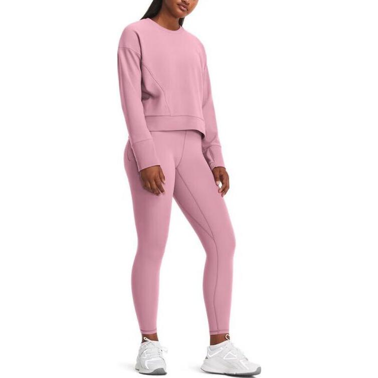 Under Armour Solid Color Sports Casual Training Fleece Pullover Sweatshirt Women Tops Pink 1379880-697