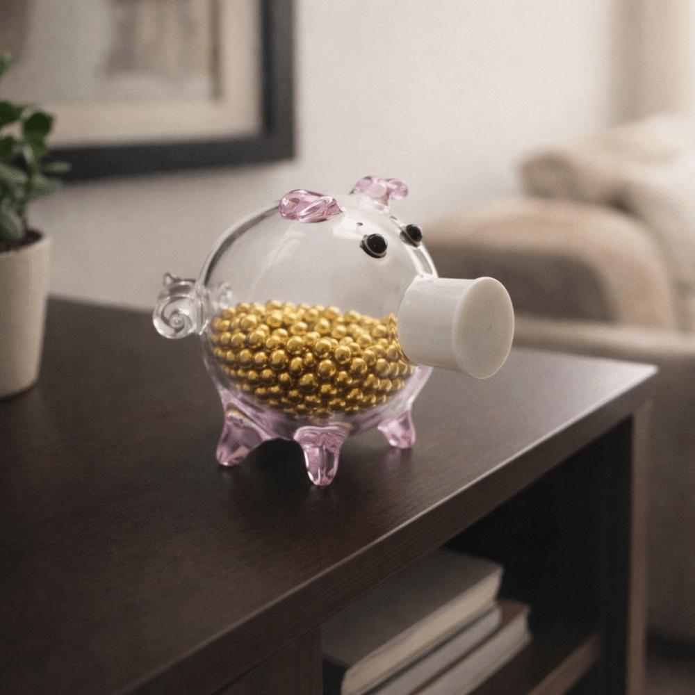 Transparent Pig Shape Piggy Bank Visible Coins Saving Box Cute Golden Beans Container  Desktop Use