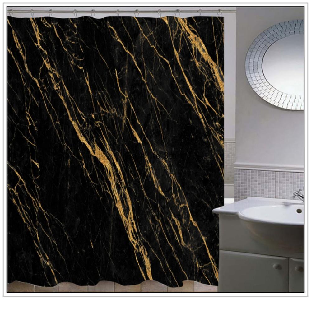 Set Tende da Doccia Impermeabili Marmo Dorato Con 12 Ganci Tende da Bagno Tessuto in Poliestere Resistente alla Muffa per Bagno Decorazioni per la Casa