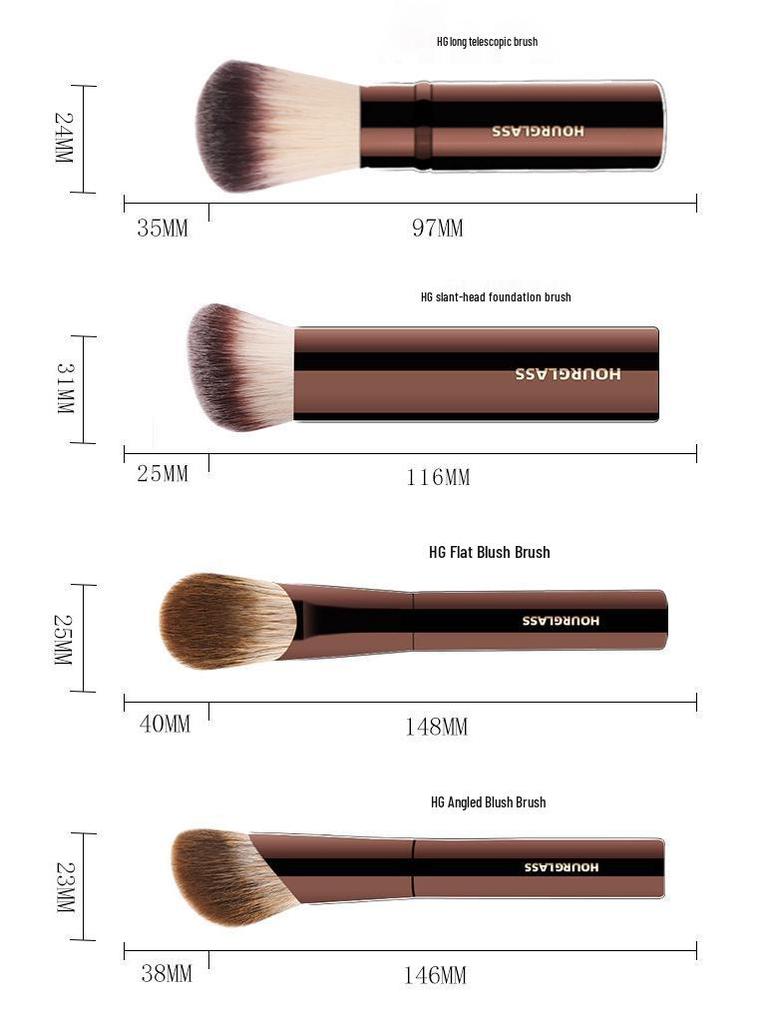 HOURGLASS Complete Makeup Brush Set: Powder, Blush, Foundation, Eyeshadow, Concealer, Lip Brushes.