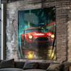 Roter Sportwagen im Regen Digitaldruck Polyester Wandteppich geeignet für den Einsatz in Wohnzimmern Schlafzimmern Büros Bars Partys