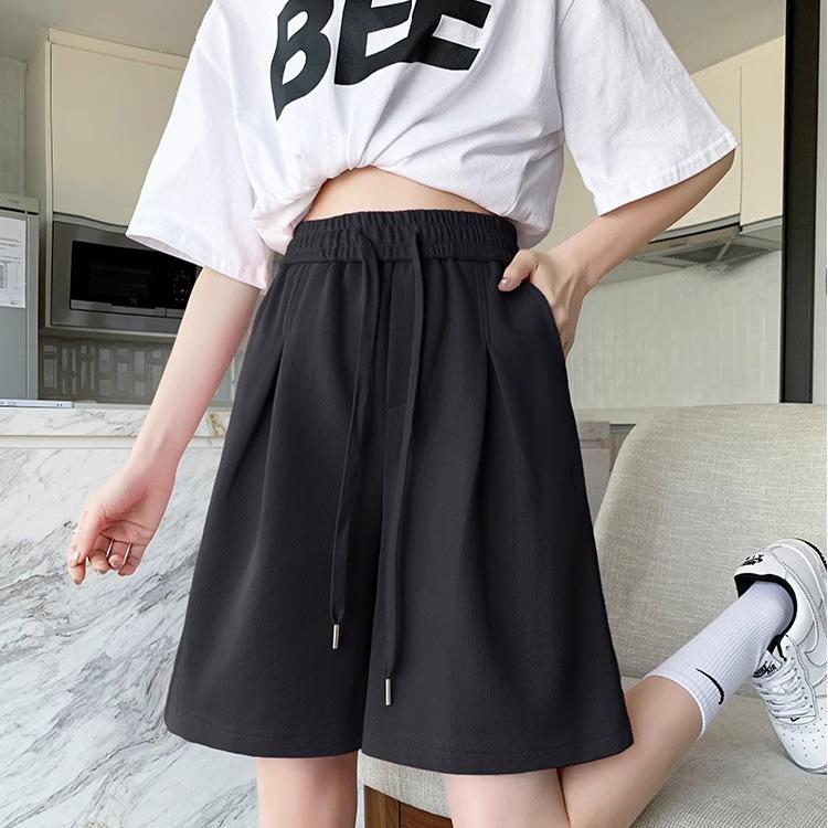 Strapped Sports Shorts for Women In Summertime Thin Small High Waist Casual Relaxed Fit Wide-leg Pants Mid-length Pants Five-point Pants