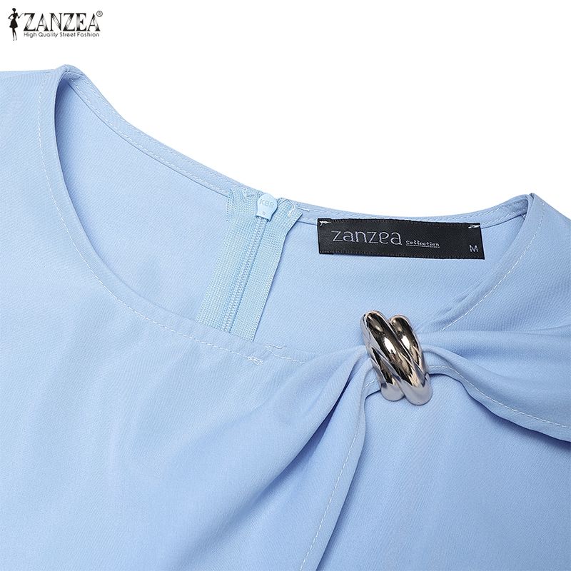 ZANZEA Women Daily Casual Elegant Round Neck Casual Short Sleeve Dress