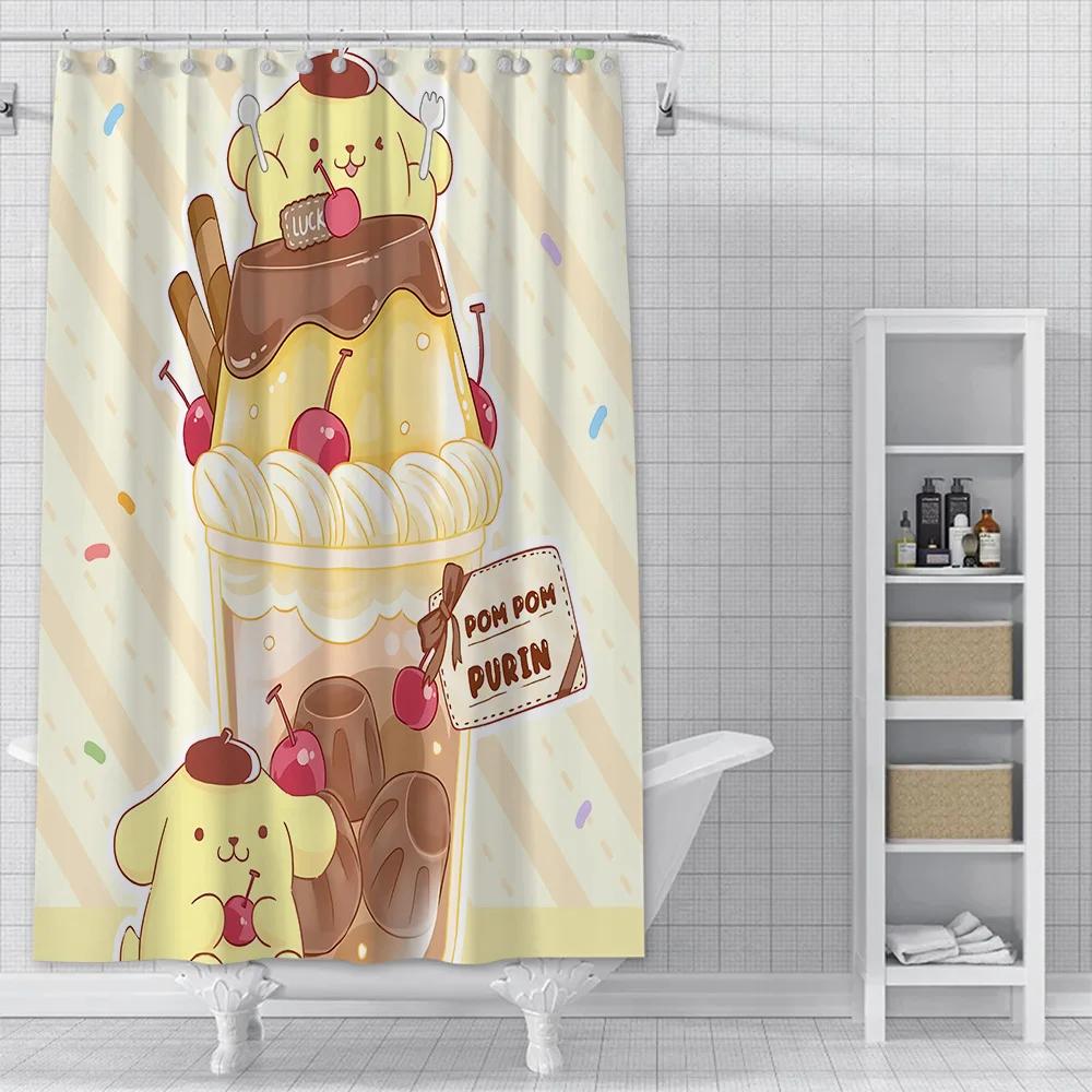 

Милая мультяшная шторка для душа P-Pom Pom Purin, водонепроницаемая полиэстеровая ткань с краской, красочные шторки для ванной, шторка с крючком W90xH180cm