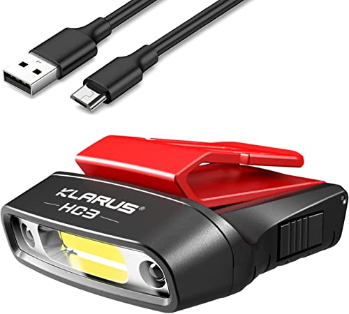 

KLARUS Waterproof HC3 LED Clip-on Lightweight Cap Light Headlamp with Sensor Control, White and Red Light, 5 Dimmable Modes, for Hunting, Camping, and