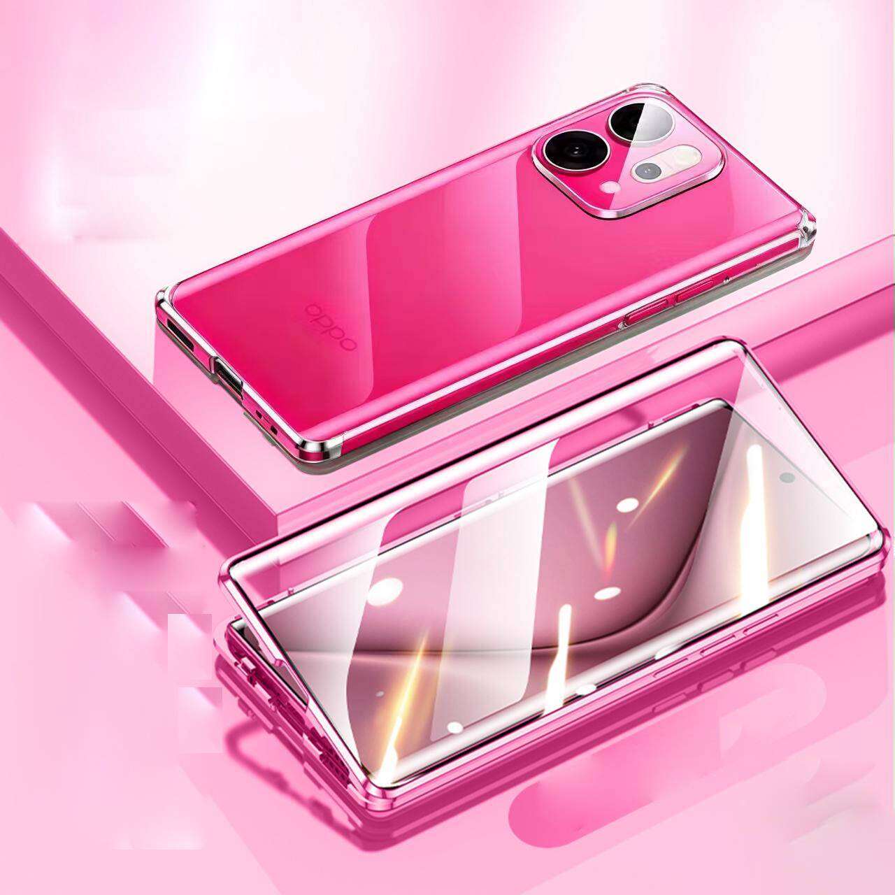 

Магнітний чохол для OPPO Find X9 X8 X7 X6 Pro з металевою рамкою, двостороннім загартованим склом, повним захистом об єктива, бампери для телефону for Find X9 Pro червоний