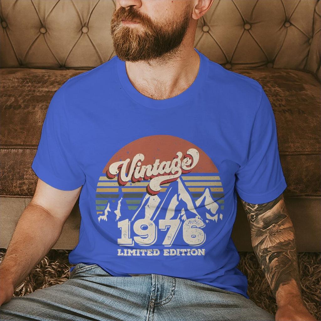 Fashion Men's T-Shirt Vintage 1976 50 Years of Being Awesome Graphic Tee Fashion 50th Birthday Gift Women Tops