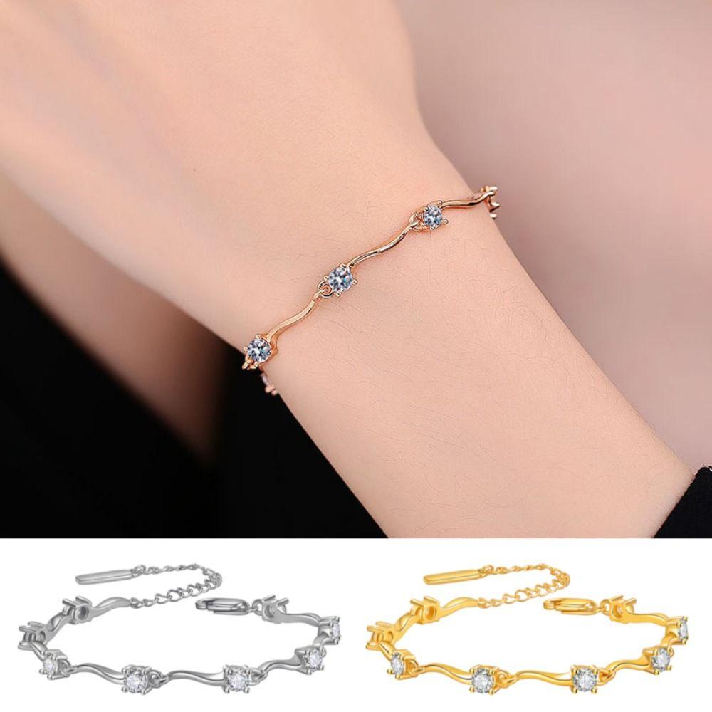 2pcs Adjustable Crystal Wave Bracelet Rhinestone Light Luxury Bracelet Couple Bracelets  Lovers
