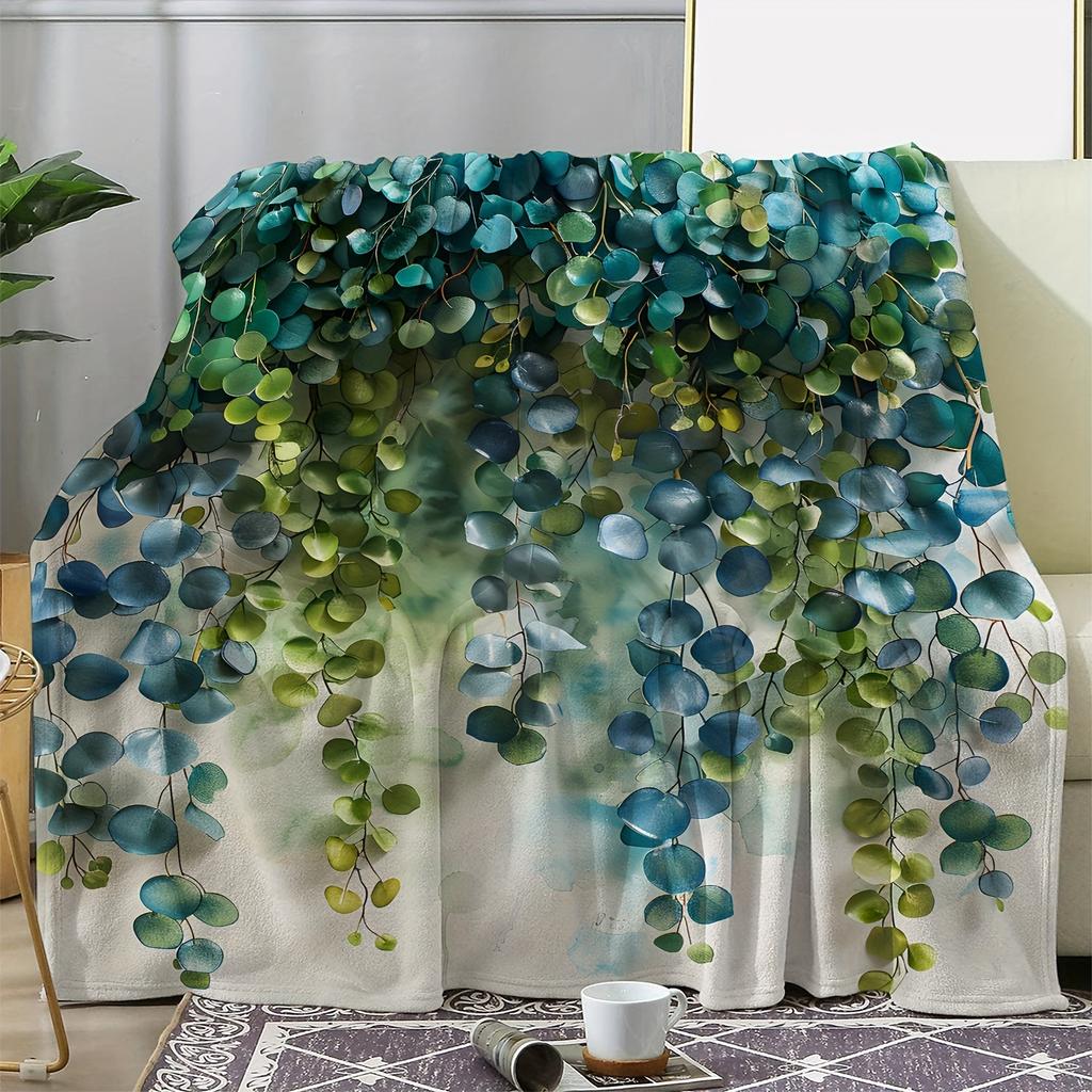 Eucalyptus Leaf Blanket - Soft Cozy Throw with Watercolor Design, Perfect for Home Decor, Unique Gift for Nature Lovers