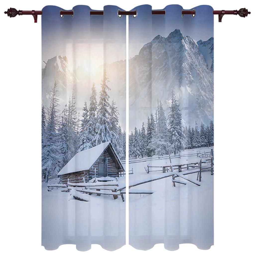 Winter Schneeberg Morgenlandschaft Hausvorhänge für Schlafzimmer Wohnzimmer Vorhänge Küche Kinder Fenstergardine Heimdeko