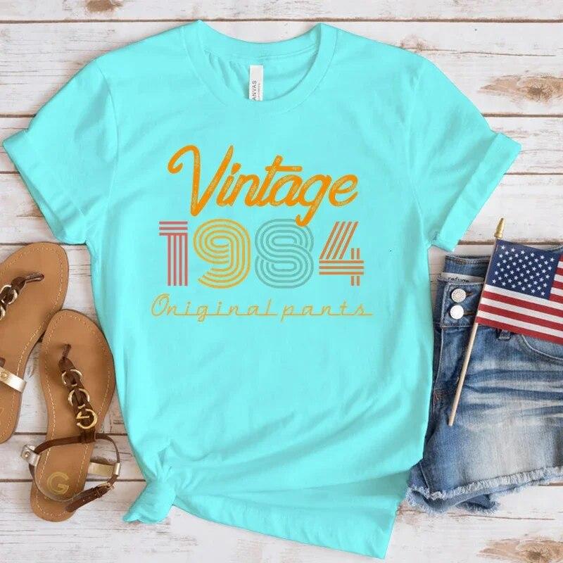 (Premium T-shirt)New Vintage 1984 Print T Shirts Women Casual Round Neck Tees Top Summer Cool Loose Short Sleeve(Fast Delivery)