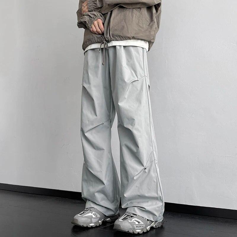 

2026 Spring Straight Casual Pants For Men Wide Leg Solid Color Cargo Pants Elastic Waist Harajuku Men s Pants XXXL світло-сірого кольору