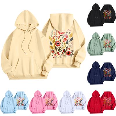 Modischer, leichter Langarmpullover für Damen mit Taschen und Blumen-Print