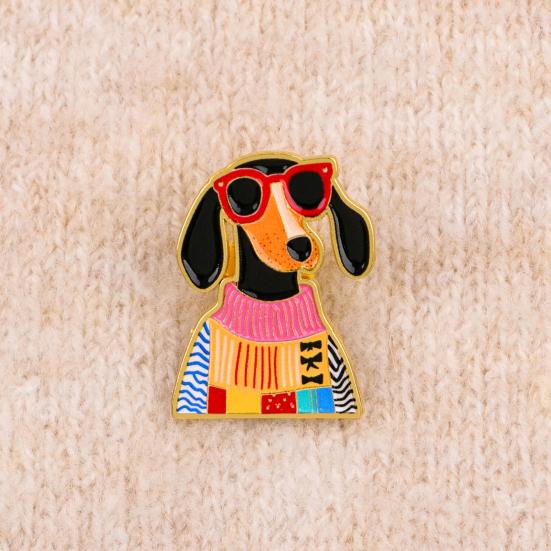 Decorative Brooch Enamel Cartoon Dachshund Design Zinc Alloy Lapel Pin Sweater Dress Suit Lapel Badge Versatile Accessory