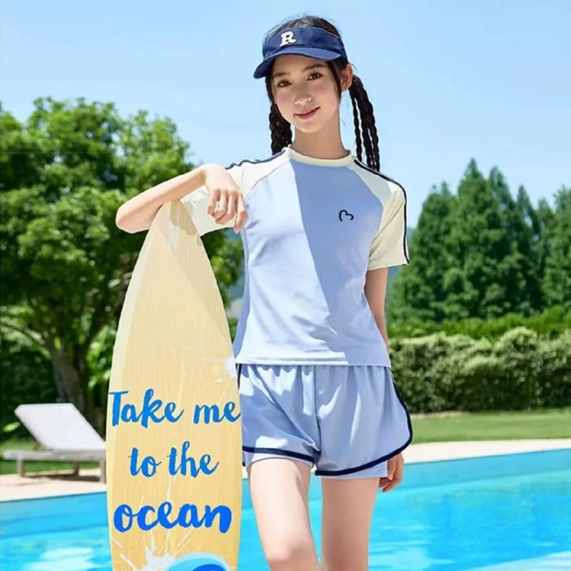 Swimsuit Women's Two-piece Set Sporty and Simple Polyester Suitable for Children and Students Beach and Hot Spring Swimsuits