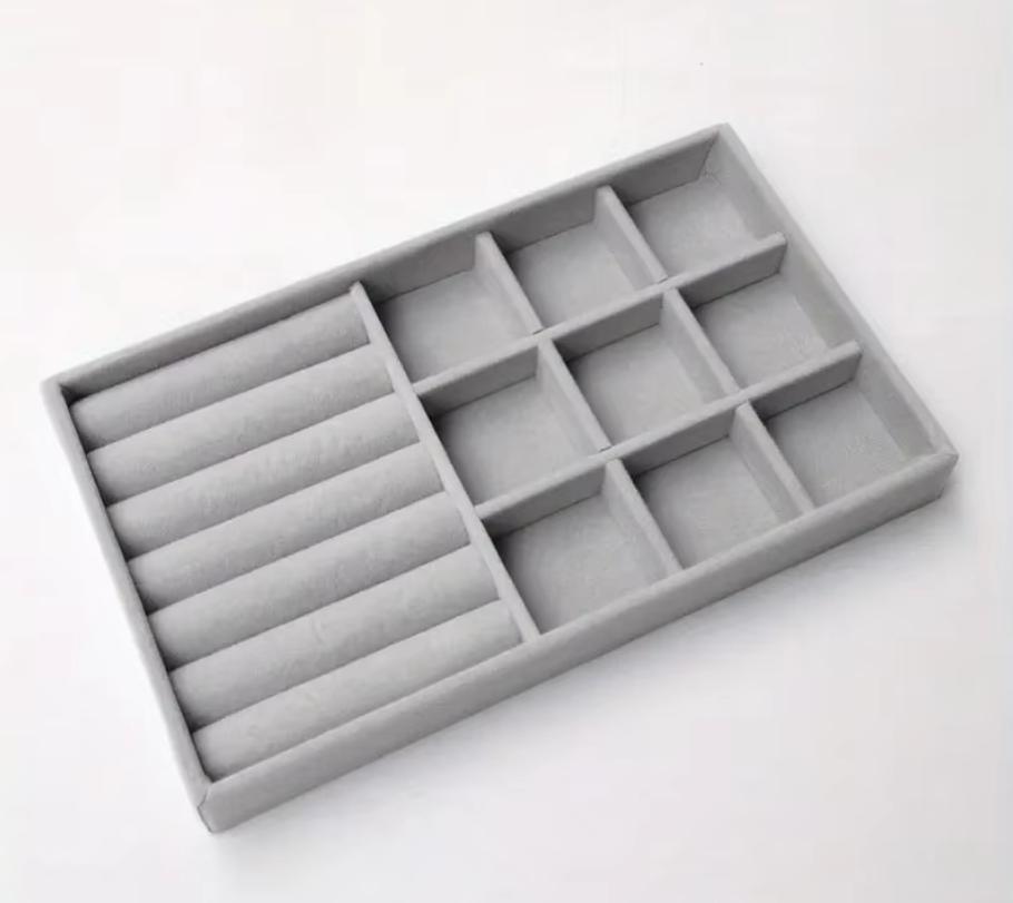 1PC, Flocking Jewelry Box Jewelry Tray, Color: Beige/Grey