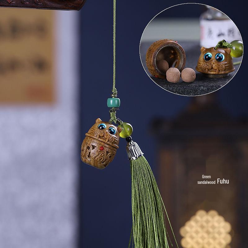 Pear Blossom Carved Gourd Pendant: Wood Ornament & Diffuser Keychain
