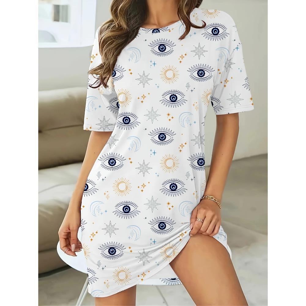 Summer Fashionable Colorful Short Sleeve Women Mini Dresses Leisure Beach Vacation Creative Fun 3d Soft Comfortable Dresses