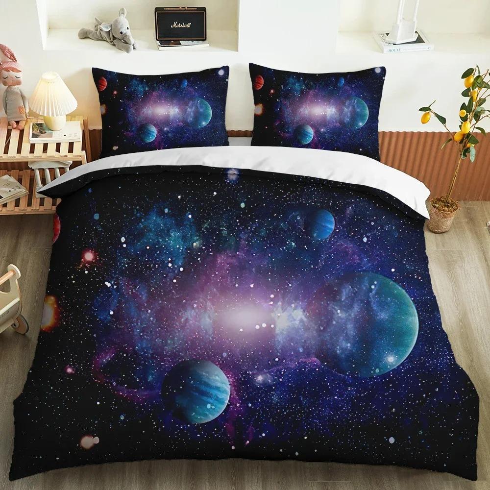 Galaxy Universe King Queen Duvet Cover Planet Outer Space Bedding Set Solar System Comforter Cover Sky Polyester Quilt Cover