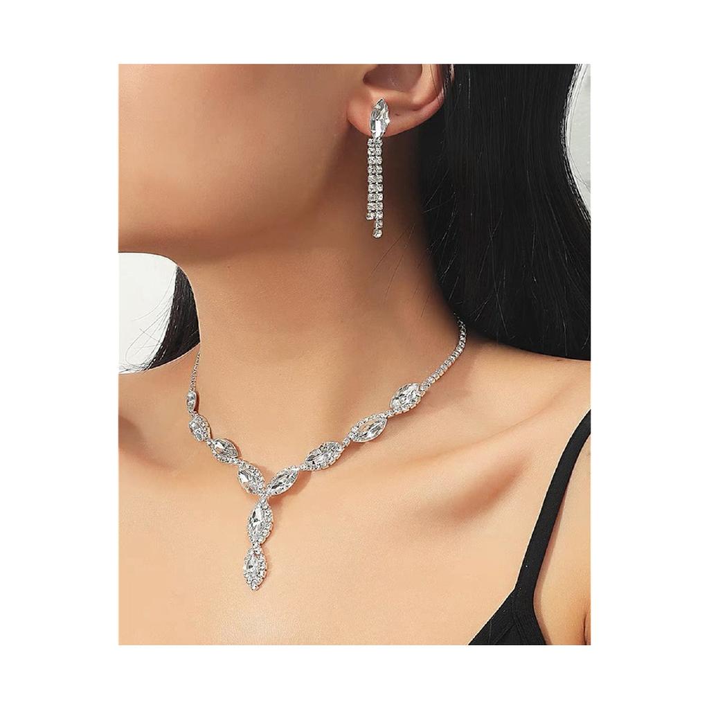 Set colier și cercei din piatră de cristal argintiu Set ocazii speciale Set nuntă Set rochie de seară logodnă Choker
