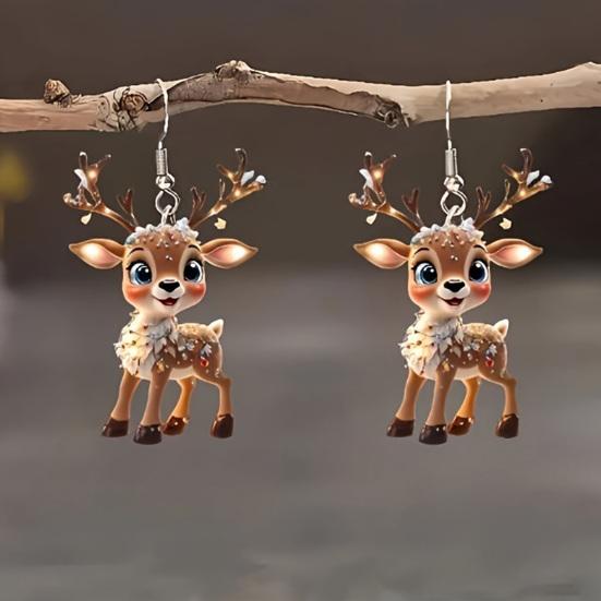 2D Flat Acrylic Elk Pendant Cartoon Deer Car Rearview Mirror Charm Christmas Tree Hanging Decoration for Auto Interior Accessories Holiday Window Wall
