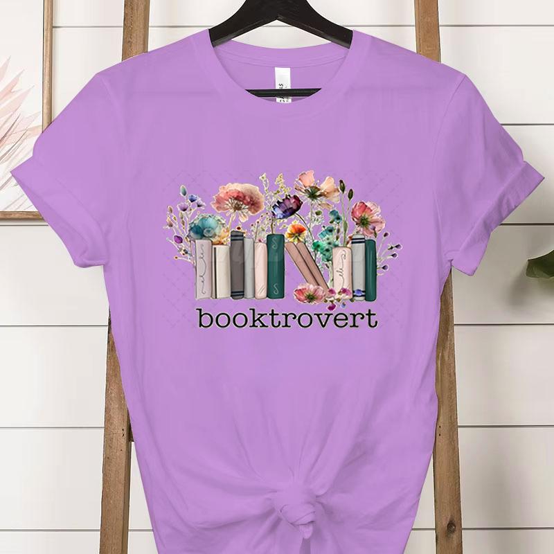 Booktrovert Fashion Casual Tshirts Funny Book Lover Summer Short Sleeve Tee Trendy Vintage Bookish Flower Classic Tops Clothes
